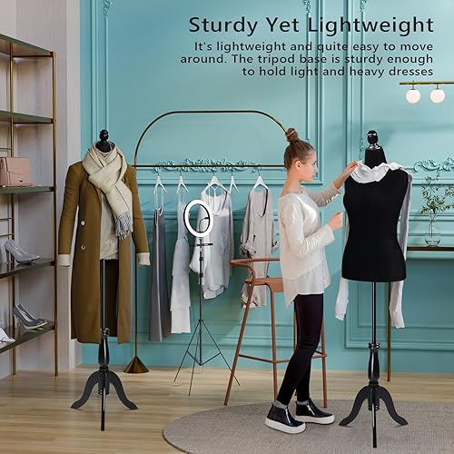 Miniatura 5 de Bonnlo Vestido femenino tamaño 10-16, cuerpo de torso de altura ajustable con soporte de trípode mejorado, maniquí de tamaño mediano para coser y