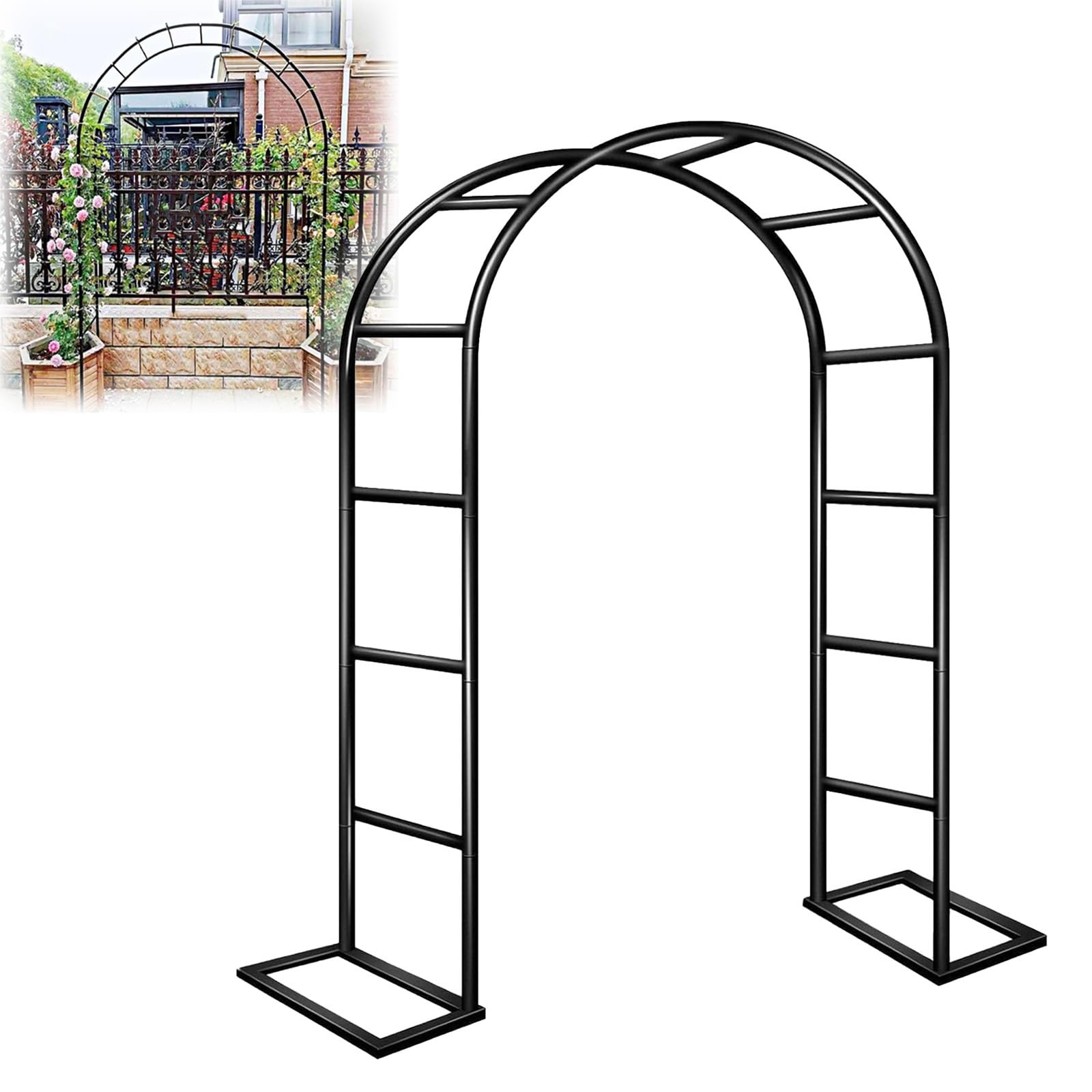 Arche de rose en métal noir haut de gamme pour l'aménagement d'une terrasse contemporaine