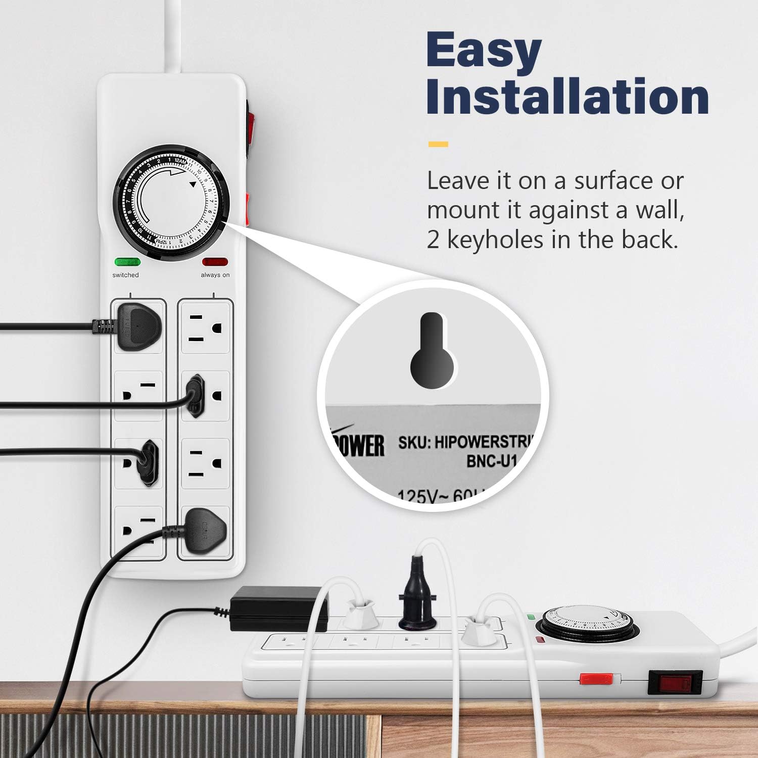 iPower 8-Outlet Surge Protector with 24-Hour Mechanical Timer (4 Outlets Timed, 4 Outlets Always On) Power Strip for Plant Grow Lights, Reptile, Aquarium