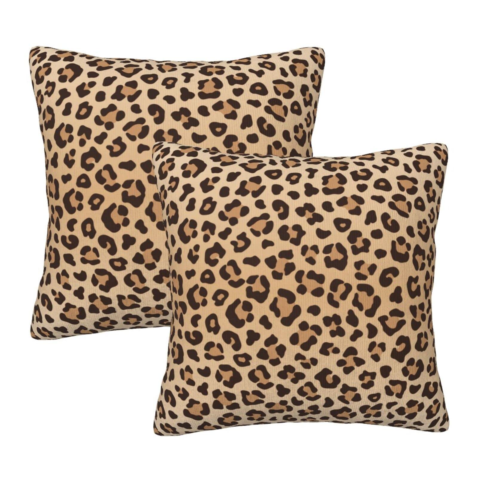 Perinsto Leopard Print Throw Pillow Covers Set of 2 Animal Skin Texture Decorative Pillowcases Soft Cushion Covers for Sofa Couch Bed Home Decor, 18"