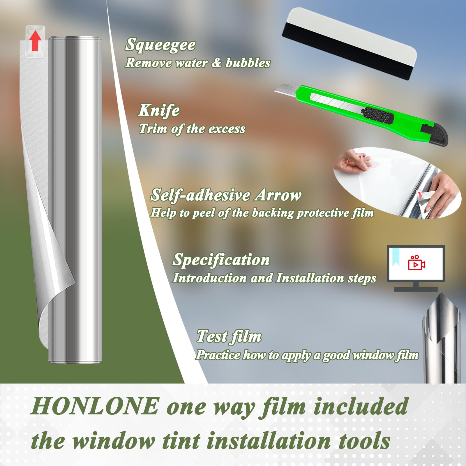 HONLONE Window Film One Way Mirror Films Daytime Privacy Static Cling Anti UV Glass Sticker Heat Control Reflective Window Tint for Home Office?Silver, 23.6x78.7 inches (60x200cm)?