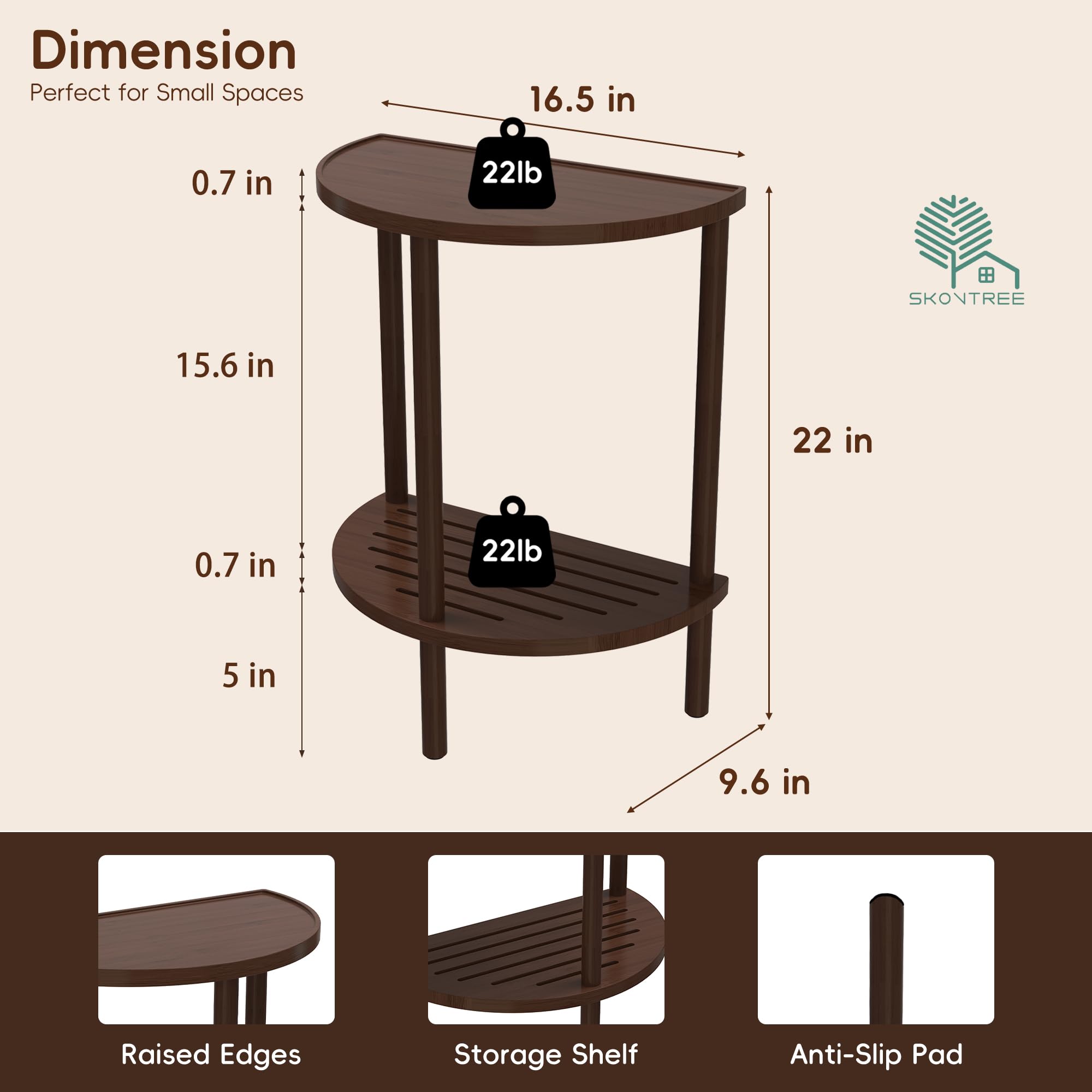 Mesa auxiliar media luna, mesas auxiliares para sala de estar, mesas semicirculares de 2 niveles, mesita de noche para espacio pequeño en sala de estar, dormitorio, mesas de sofá con estante 2