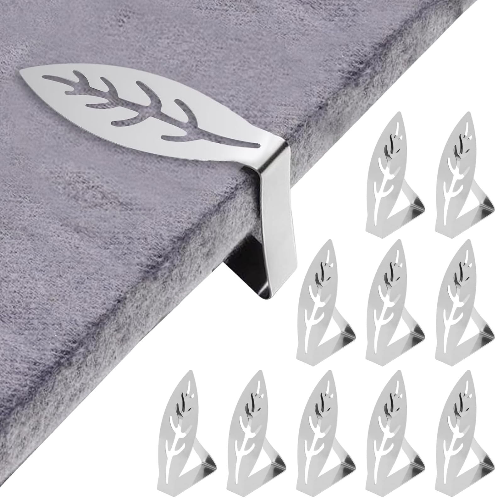 10 Pezzi Tovaglia Clip in Acciaio Inox,Clip per Tovaglia,Tavoli da Giardino,Design a Foglia,Fermatovaglia da Tavola per Picnic,Feste,Barbecue, Matrimoni