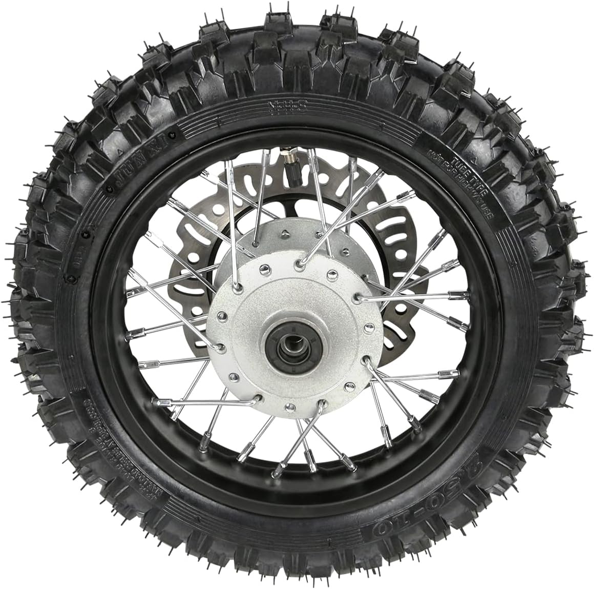 2.50-10 Front Wheel Assembly – 10" Rim with Tire, Inner Tube & Disc Rotor – Fits 50cc 70cc 90cc 110cc Pit Dirt Bike CRF50 XR50 TTR50 PW50 Thumpstar Scooter eBike Off-Road Motorcycle