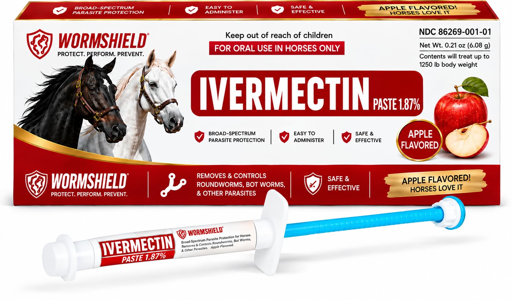 Horse Paste Ivermectin 1.87% | Apple Flavored – 6.08g Syringe for Equine Use Only Up to 1250 LB