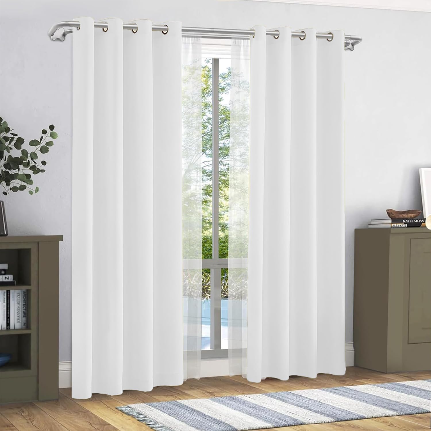 GREATOYAR Modern Living Room Curtains, Plain Fabric, Translucent Curtains, Polyester Curtains, Curtains for Living Room, Bedroom, Dining Room, Kitchen, Living Room, 1 Piece, 140 x 220 cm, White