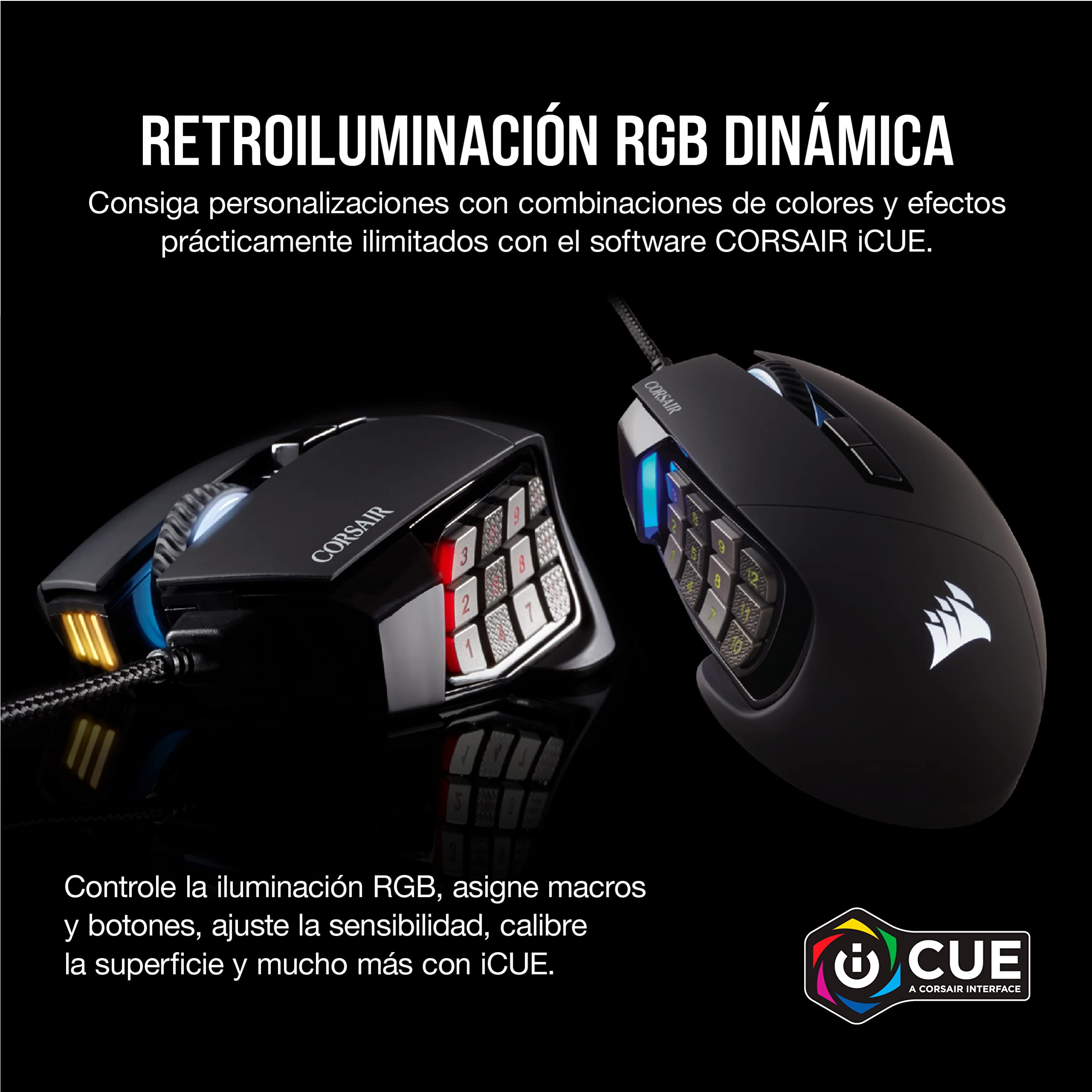 Corsair Scimitar Elite RGB Óptico MOBA/MMO Ratón para Juegos - Negro | 18.000 PPP Óptico Sensor, 17 Botones Programables, Retroiluminación RGB Dinámica en Cuatro Zonas, Forma Contorneada