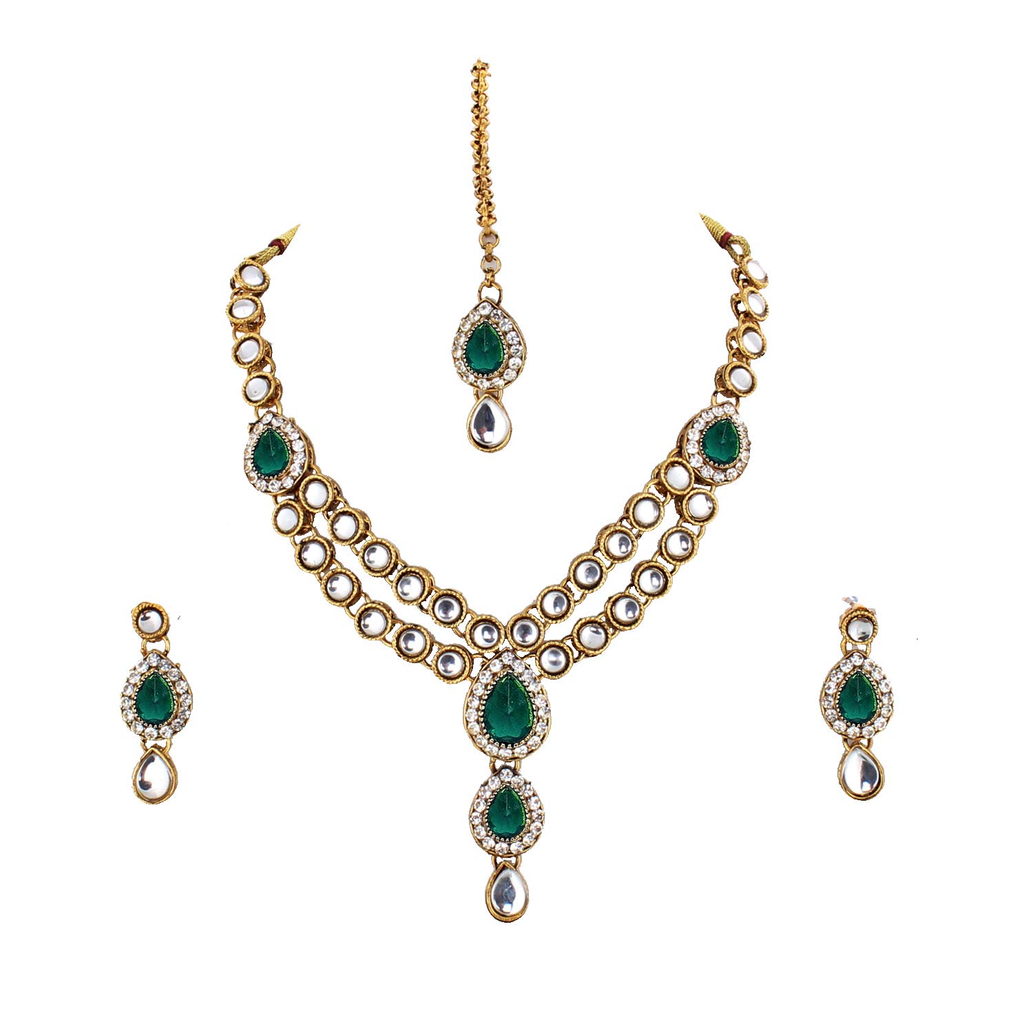Lucky Jewellery Designer Green Color Stone Kundan Double Locket Necklace Set with Earring and Tikka for Girls & Women (B07RBFPJLZ) Amazon Price History, Amazon Price Tracker