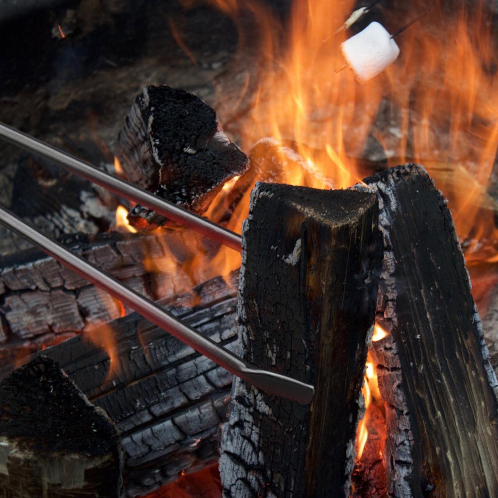 Pinza Carbone Seghettata Campingmoon Pinza Per Legna Da Camino 16 Pollici - Forbici A V Con Manico In Legno Di Palissandro Forbice Fuoco Esterno - Foto 7