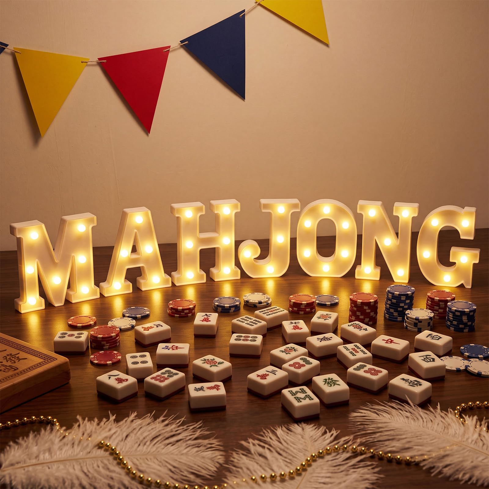 7 letras LED Mahjong luminosas a pilas decoración hogar y recuerdos