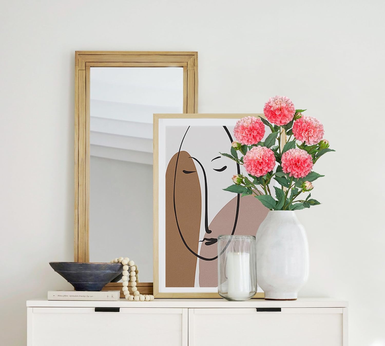 Hollyone 5PCS Dahlia Artificial Flowers 24.8" Pink Fake Ball Dahlias Silk Flowers Faux Roses Flower with Long Stems for DIY Wedding Bouquets Table Centerpieces Arrangements Bridal Party Home Decor - Image 5