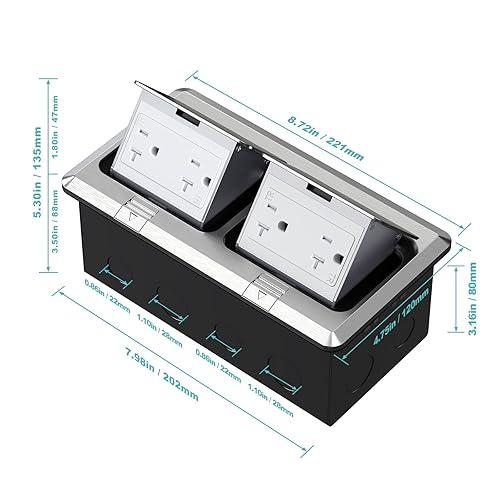 Vista 60 de WEBANG Kit eléctrico de caja de suelo doble emergente, salida de receptáculo dúplex resistente a la manipulación de 20 A, accesorios resistentes a