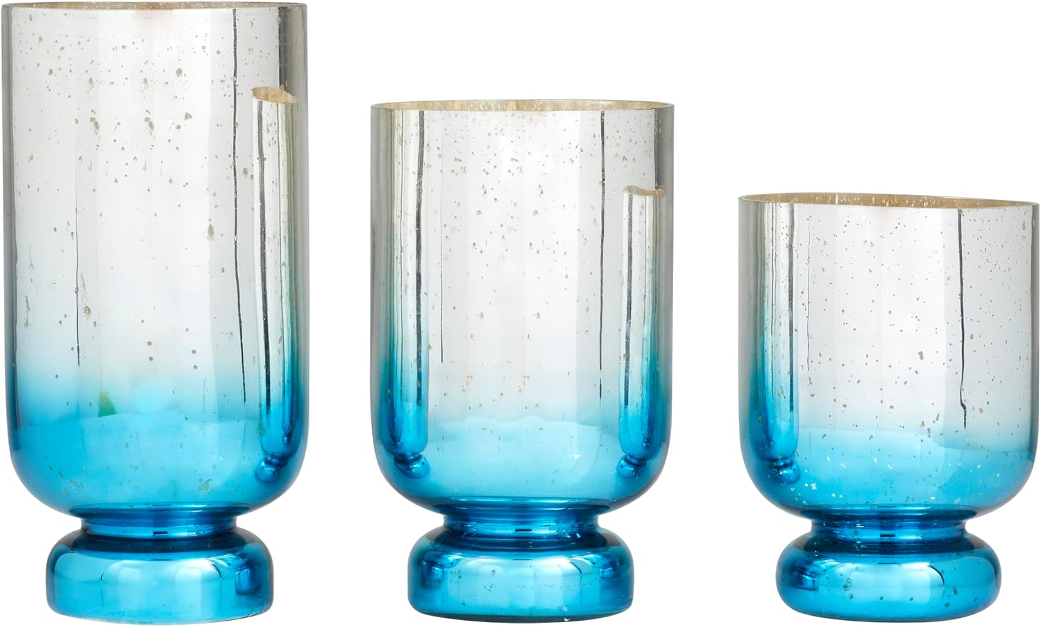 Deco 79 Glass Pillar Candle Holder with Ombre Effect, Set of 3 12", 10", 8"H, Silver