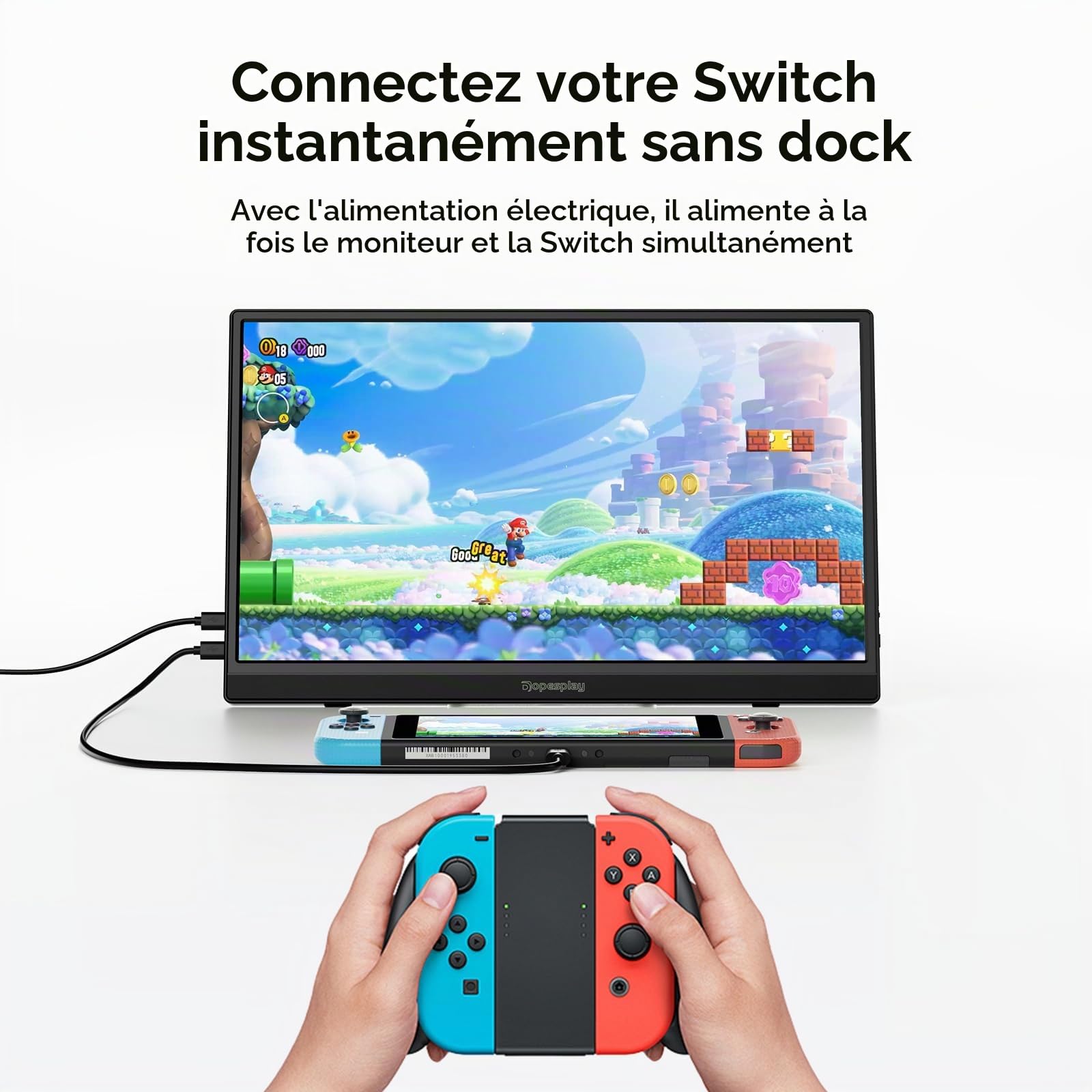 Dopesplay Écran Portable 15.6", 1080P Moniteur pour Ordinateur Portable