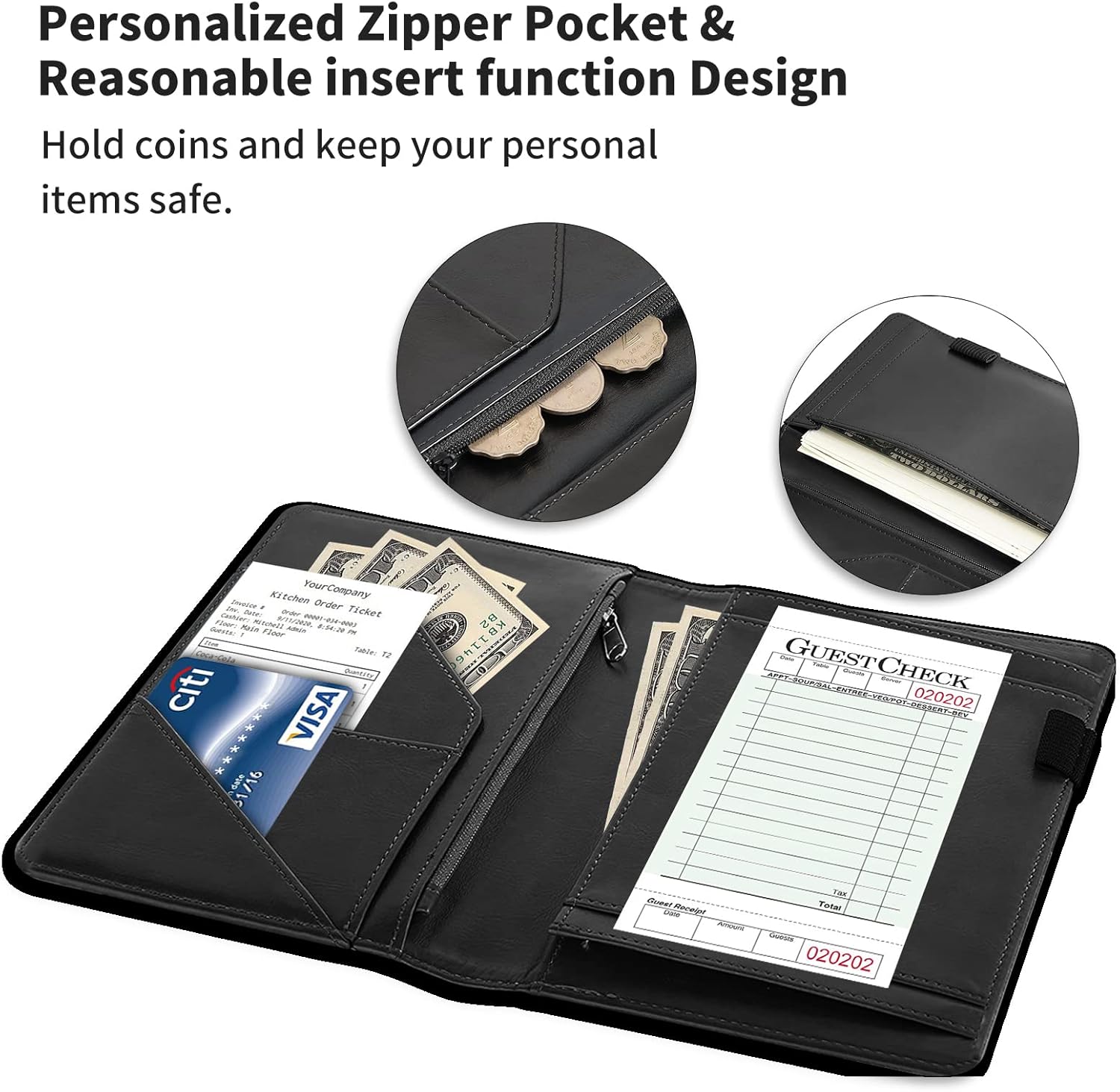 Server Book Organizer, Server Books for Waitress, PU Leather Waiter Book Organizer