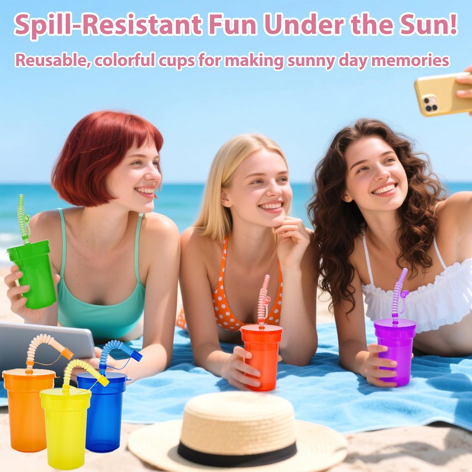 24 Pcs Plastic Party Cups with Lids and Straws, 12 Oz Colorful Neon Sipper Cup, Leak Proof Tumbler Cups Bulk, Reusable Party Favor Cups for Christmas, Events Celebrations Supplies, 6 Colors - Image 7