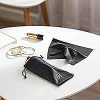Vista 5 de Yogo Vision Microfiber Glasses Pouch n Cloth 4 Set Protect Eyewear Smudges Dirt Ultra-Soft Lens Cloth Bags w/Drawstrings