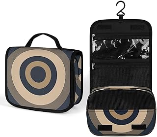 Cosmetic Bag Taupe Circle Graphic Printed Was...