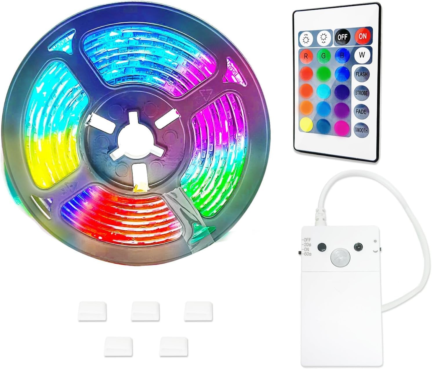 3.3FT Motion Sensor LED Strip Lights with Remote/4Mode, RGB & Warm White Motion Activated LED Strip Lights Dimmable Battery Powered, 16Colors Under Cabinet Lighting for Closet Stairs Home Indoor