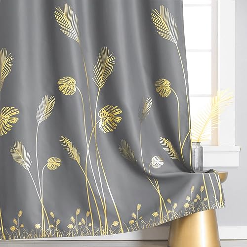 Miniatura 4 de Estelar Textiler Cortina de puerta corrediza de vidrio de 80 pulgadas de ancho x 96 pulgadas de largo, cortina opaca gris y dorada con patrón de