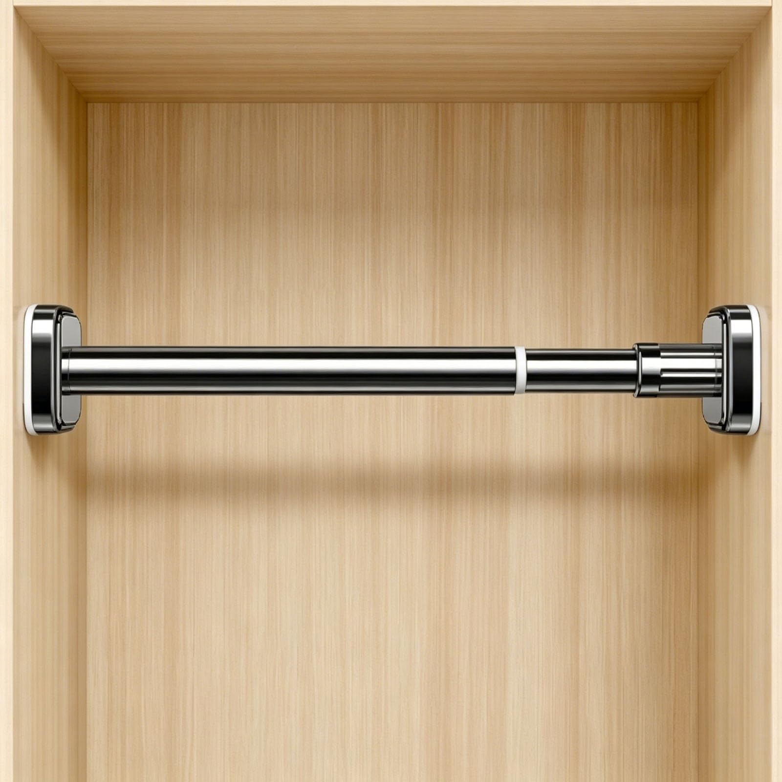 Wooden Closet Rod, Closet Rods for Hanging Clothes, No Drilling Required, Stretchable and Non-Deformable, Suitable for Wardrobes and Bathrooms(Silver,70-120cm/27.6-47.2in)