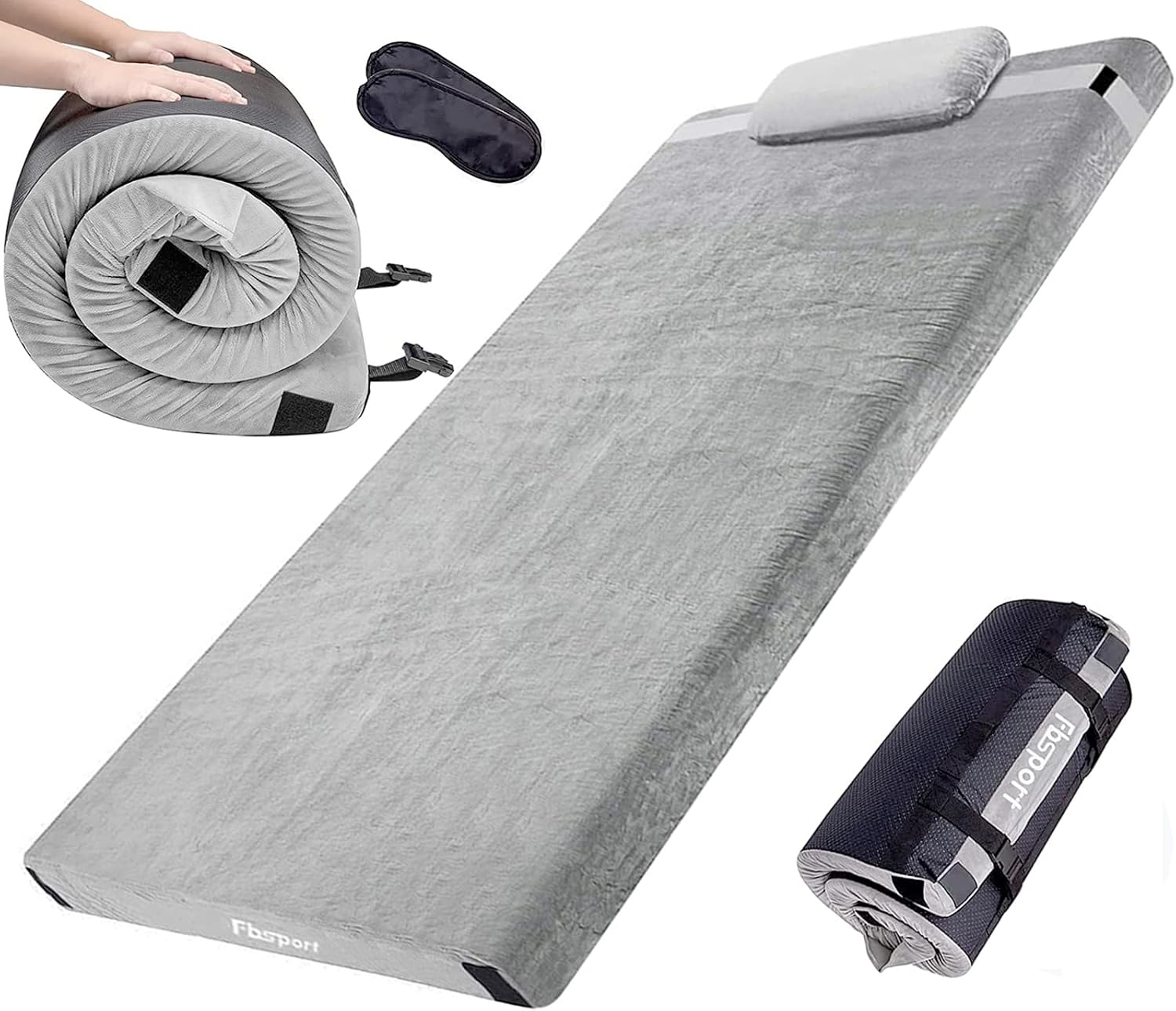 FBSPORT Memory Foam Camping Mattress with Pillow,3" Portable Roll Up Mattress Sleeping Pad,Floor Mattress/Cot Guest Bed/Car Camping Sleeping Mat with Removable Waterproof Cover Travel Bag