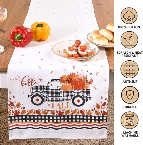 Miniatura 2 de Folkulture Camino de mesa bohemio de algodón de 90 pulgadas (camión de calabaza)