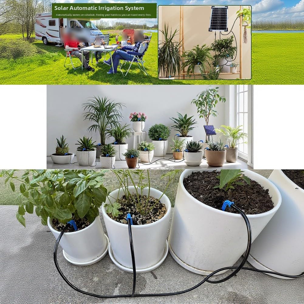 Sistema automático de riego por goteo solar, dispositivo ABS cronometrado con horarios de riego ajustables, cuidado sostenible de plantas de jardín al aire libre (azul)