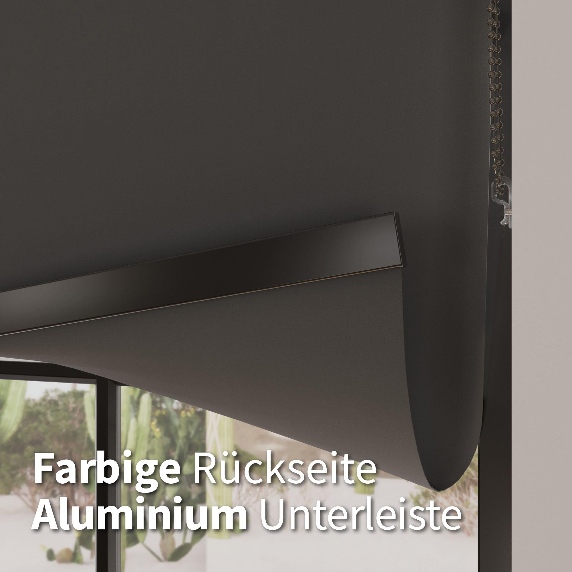 Cocoon Luxus Verdunklungsrollo Ohne Bohren 85 x 190 - Anthrazit | Klemmfix Thermorollo - 100% Verdunkelung - Beidseitig Farbgleich & Kette in Metall - Vollständiger Grössenbereich - Kürzbar