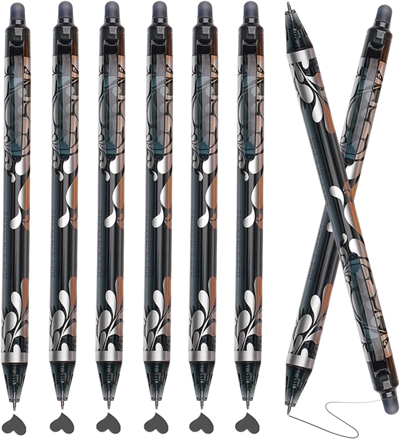 6Pcs Erasable Gel Pens Black Ink, 0.5mm Retractable Quick Dry Fine Point Pens, Smooth Writing Pens for Journaling, Coloring, Drawing, Doodling, Note Taking