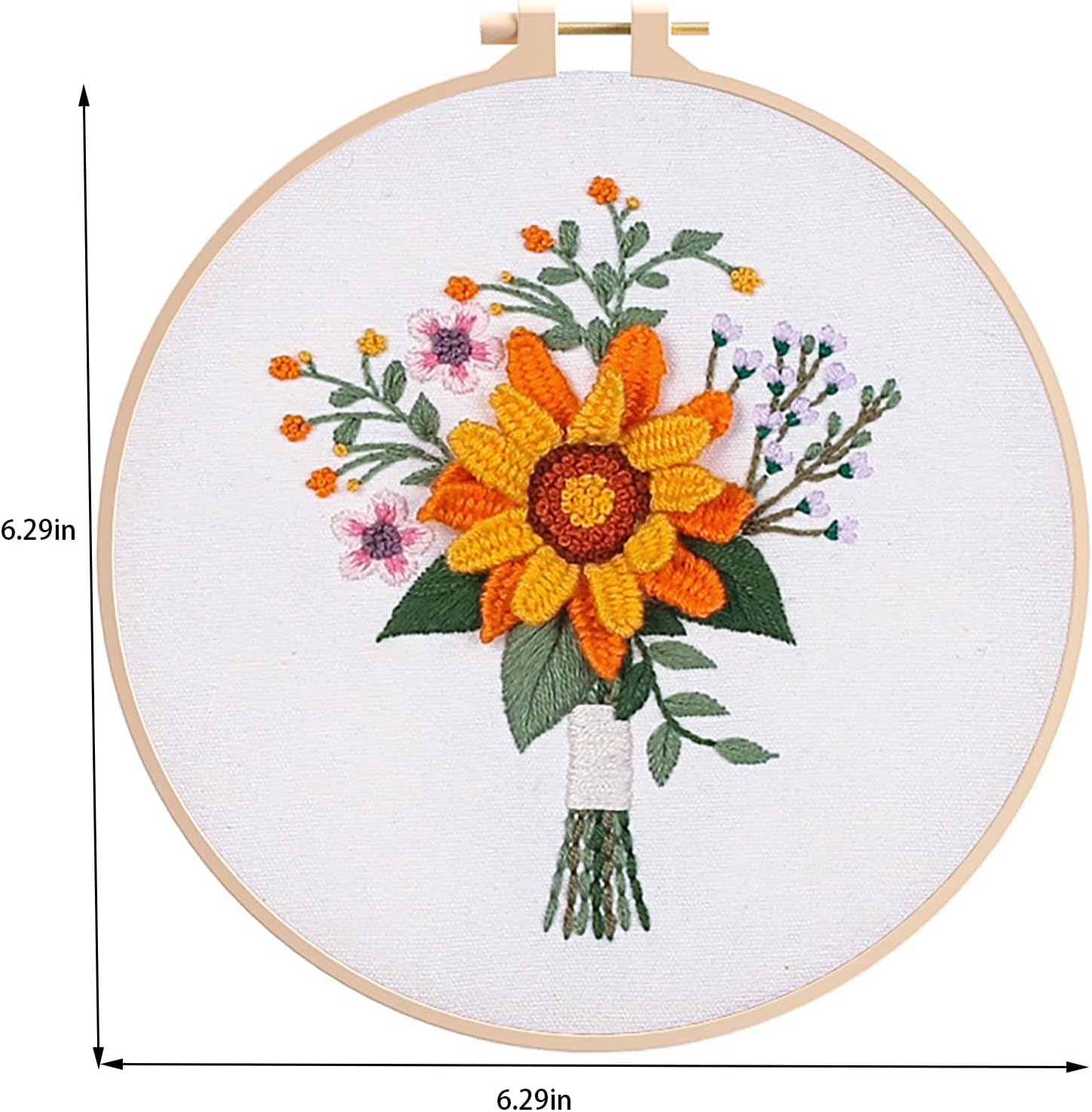MZSMYKCH Embroidery kit for Beginners,Sunflower DIY Hand Embroidery kit for Beginners with Beautiful Sunflower Pattern,Complete Cross Stitch Set with Bamboo Hoop,Threads,Needles & Instructions