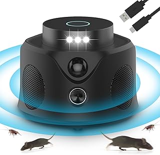Rodent Repellent Indoor, 360° Ultrasonic Pest Repeller with 9 Strobes & 3 Speakers, Electronic Humane Mouse/Squirrel Traps, Bat Repellent for Attics, Houses, Garages, Barns, Family and Pets Safe