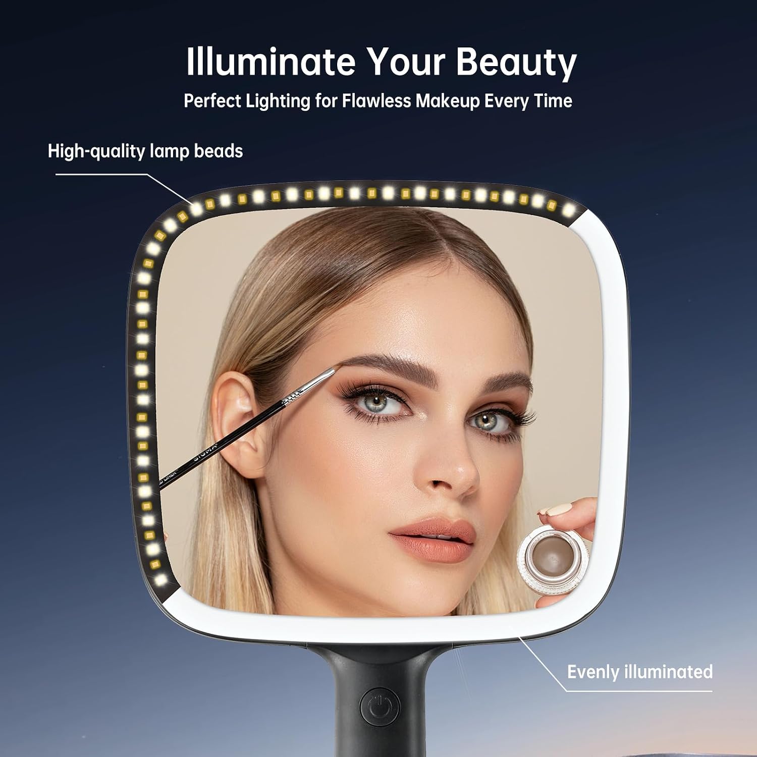 Hand Mirror with 3 Light Color & Dimmable, 6.2'' X 5.9'' Lighted Handheld Mirror, Lightweight & Durable, Portable Compact Travel Mirror for Makeup, Hair Styling, Shaving, Battery Operated