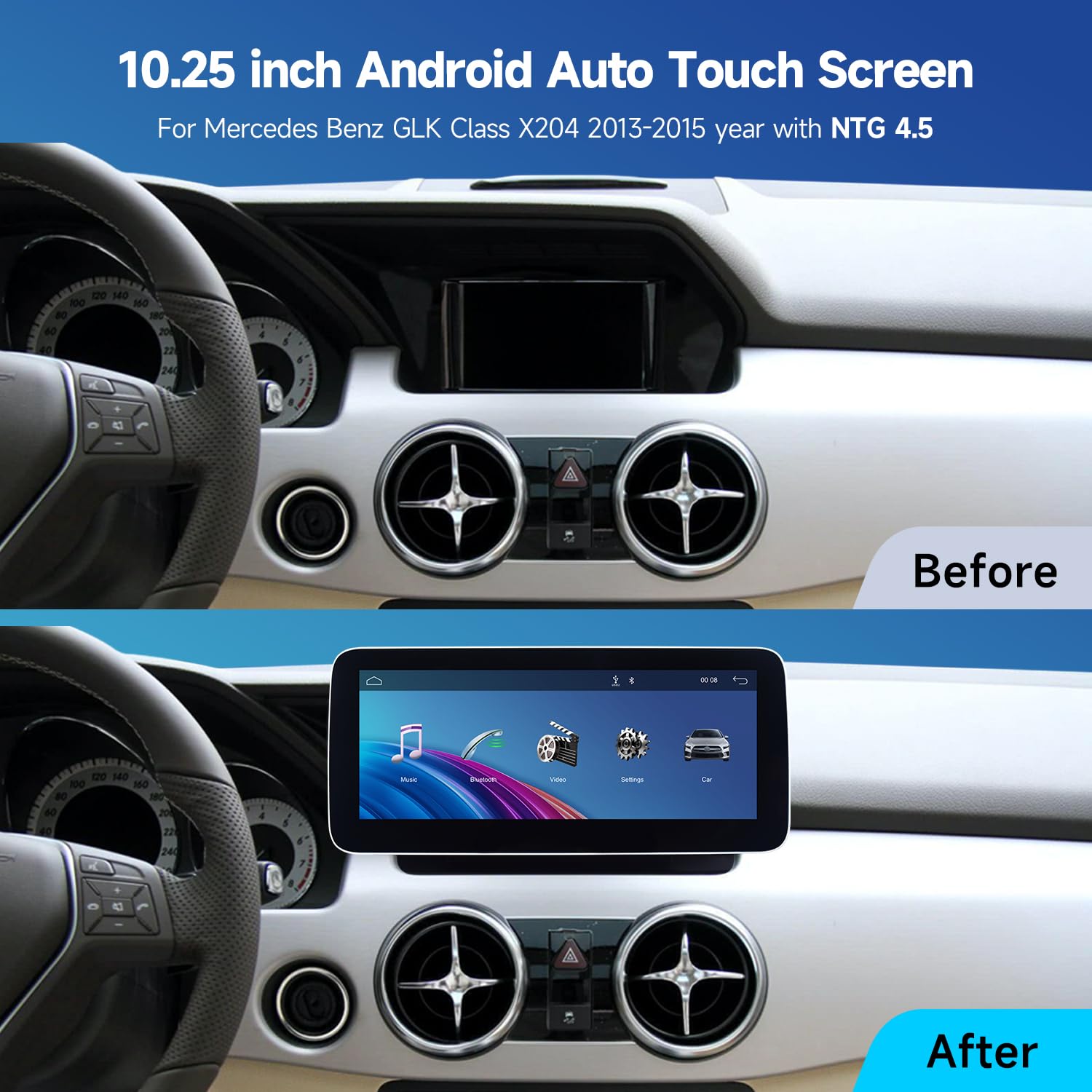 VIBEX | Touchscreen da 10,25 pollici Wireless CarPlay/Android Auto per Mercedes Classe GLK X204 GLK250 GLK300 GLK350 2013-2015 con sistema NTG4.5/4.7 Linux, ricevitore autoradio