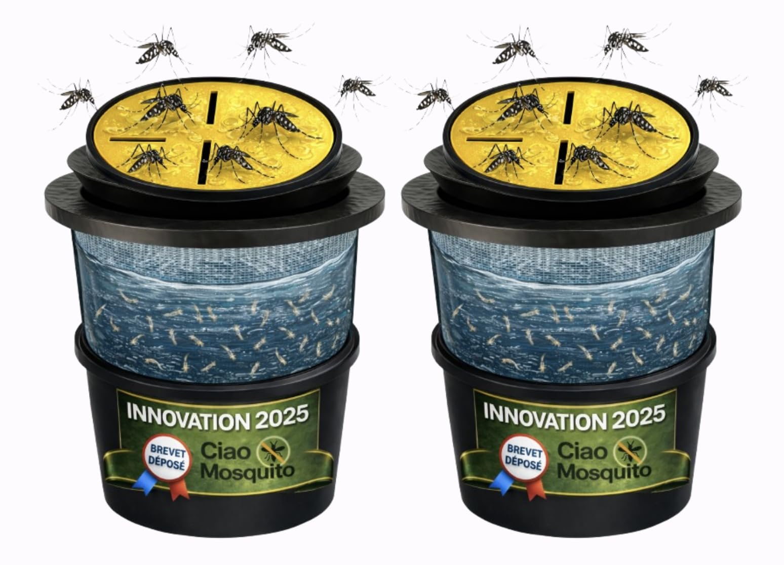 Lot de 2 Pièges à Moustiques Tigres avec Récipient & Couvercle – Innovation 2025 – Piège à Larves Écologique sans Insecticide – Anti Moustique Jardin Terrasse Balcon – Ciao Mosquito®