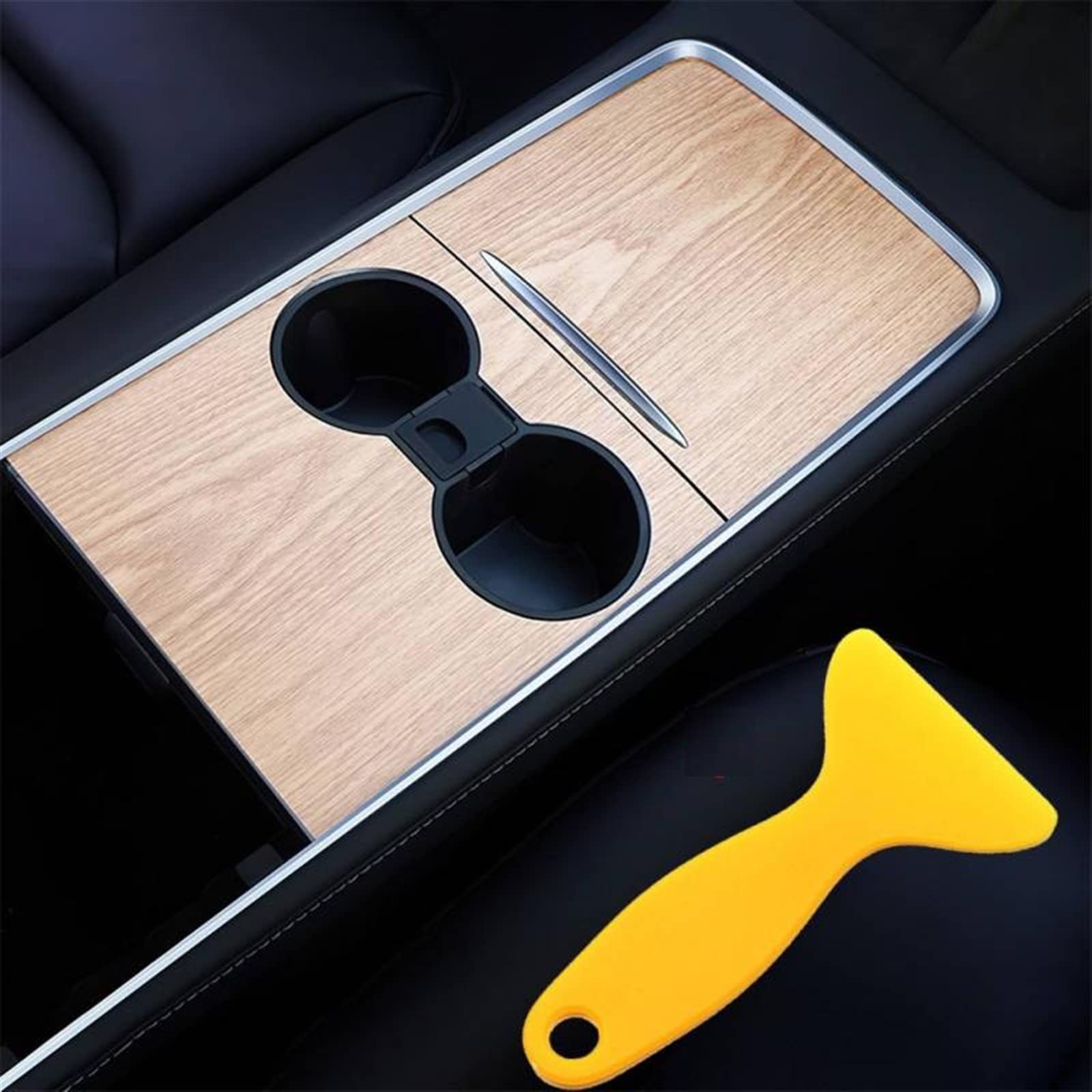 Qibbei Wood Grain Center Console Stickers Car Central Control Panel Sticker Tools For Tesla Model 3 Y 2021 2022(Wood Grain)
