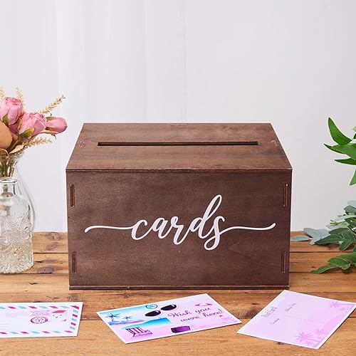 Miniatura 7 de Caja de tarjeta de madera - 10 EN decoración rústica de la boda, caja de bricolaje para tarjetas sobre dinero-WCB002