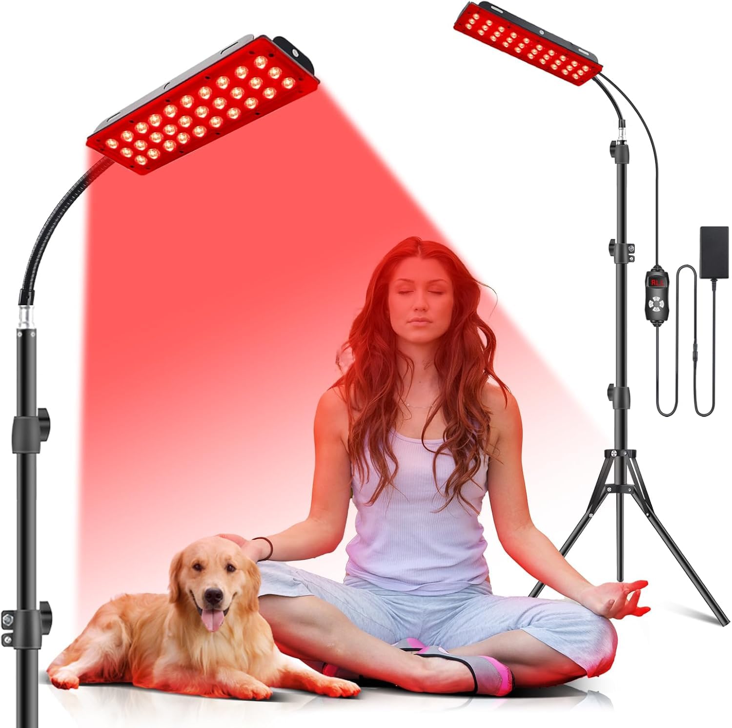 Lámpara de terapia de luz roja de cuerpo completo, soporte ajustable para uso doméstico con temporizador de 30 LED, 660 nm/850 nm/660 + 850 nm, terapia dual, 5 niveles de brillo ajustable, 3 modos