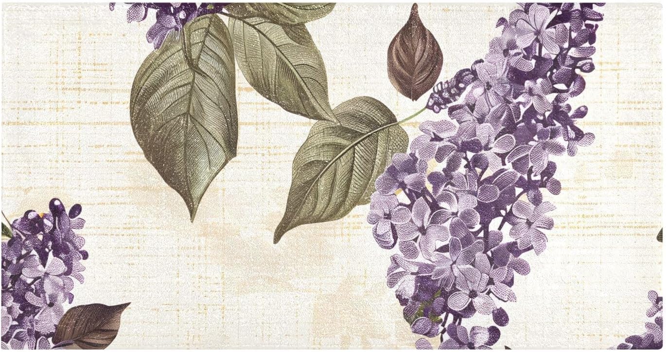 Bathroom Rugs Bath Mat, Plush Absorbent Floor Mat with Floral Pattern Purple Lilac for Bathroom, Doorway, Living Room, Entryway, Carpet 39x20in