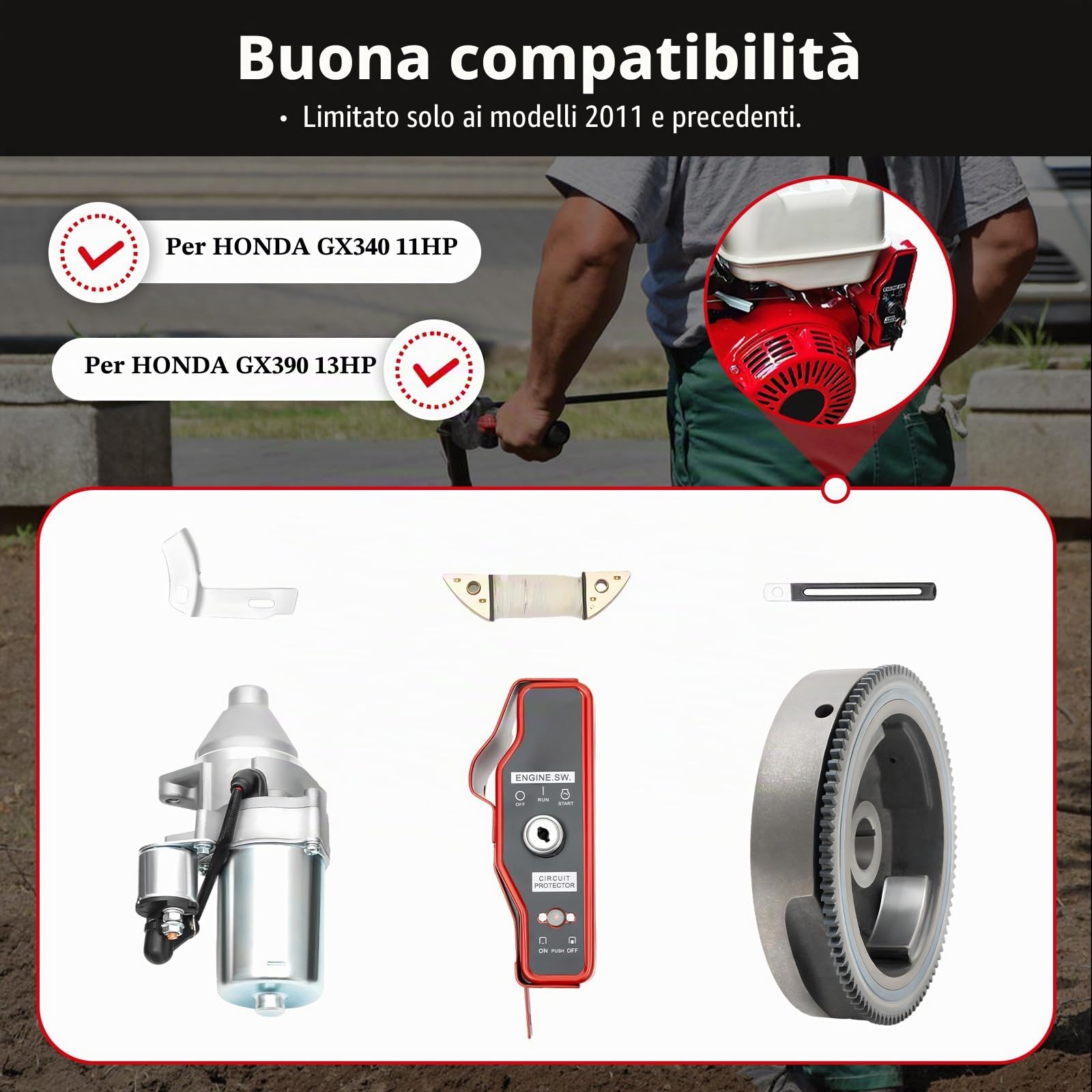 13HP Volano Starter Kit elettrico per Honda GX390 Starter Kit di avviamento elettrico del volano con interruttore di accensione del motore di avviamento a ingranaggio