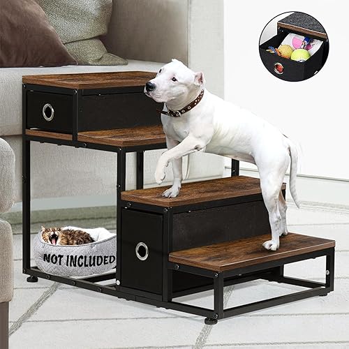 Miniatura 2 de LitaiL Escaleras de madera para perros pequeños y grandes, escalones de 4 niveles para mascotas, 19.5 pulgadas de alto con alfombras antideslizantes