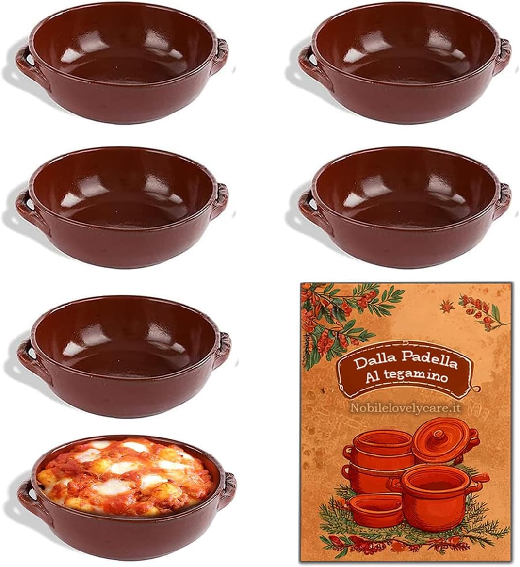 6 Tegamini in terracotta da forno artigianali 15x5cm - Rivivi i sapori Tradizionali - RICETTARIO OMAGGIO riscopri sapori antichi, cucina della nonna tajine da forno monoporzione