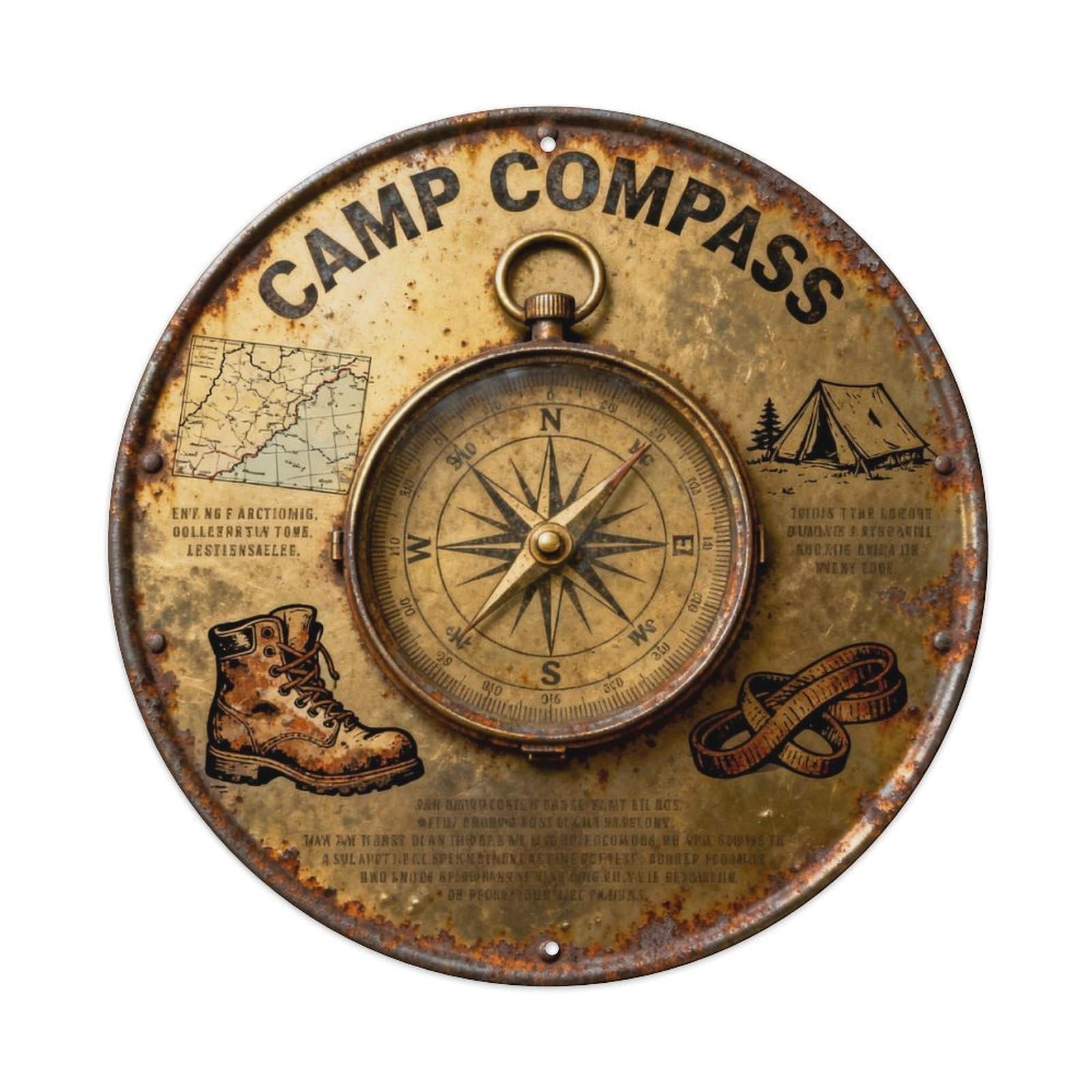 CAMP COMPASS Metal Tin Sign Plaque