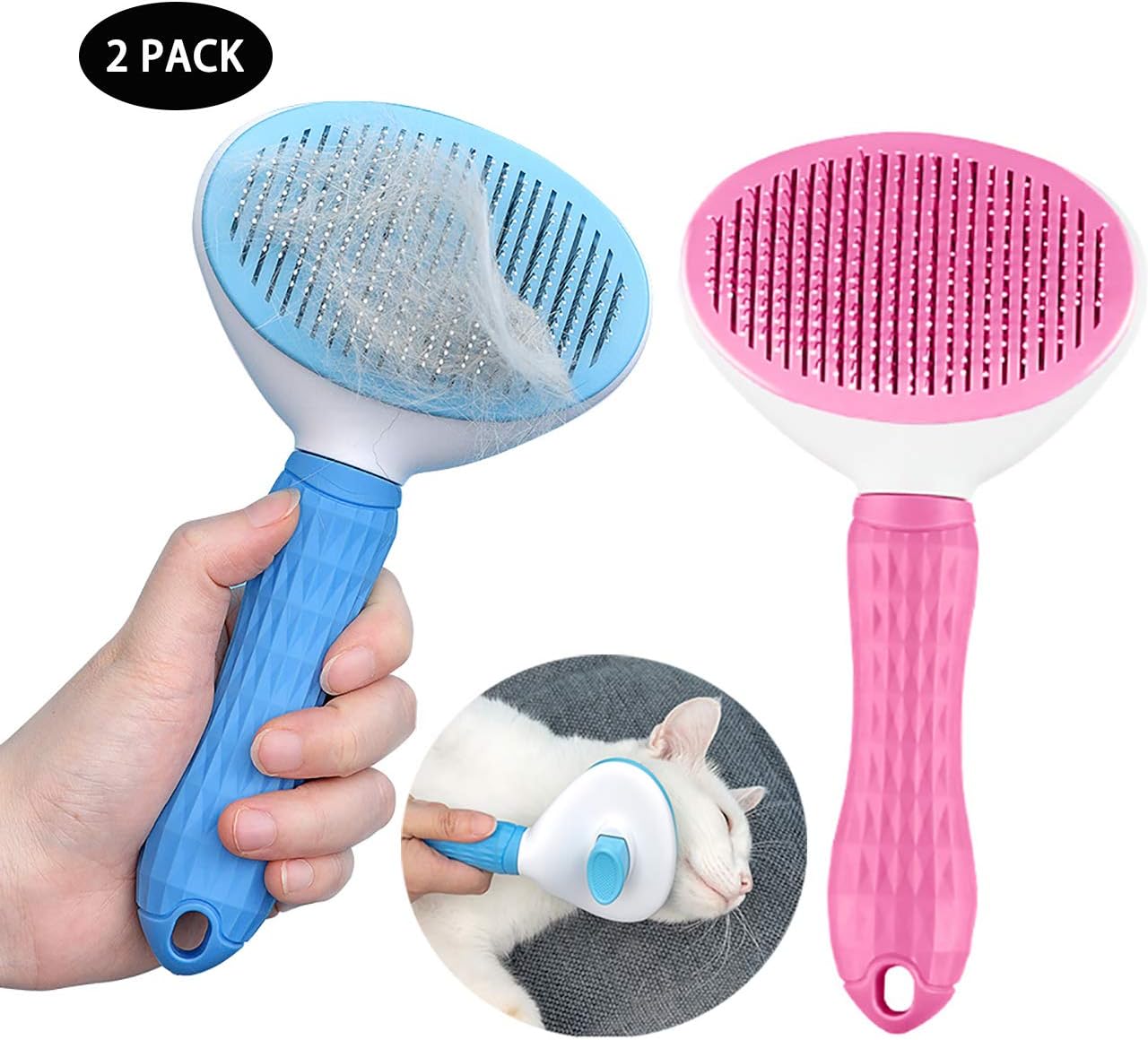 Pet Grooming Tool Pro Quality Self Cleaning Brush for Cats & Dogs Removes Mats Tangles and Loose Hair No More Nasty Shedding and Flying…