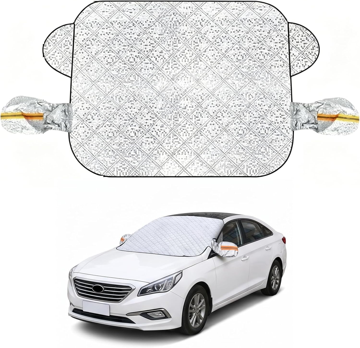 Exterior Car Sun Shade for Windshield & Mirrors, Multi-Layer Reflective Heat Shield, Blocks Sun & Snow, Keeps Interior Cooler, Anti-Theft Door Flap, All Season for SUV Sedan Truck（57"x42"）