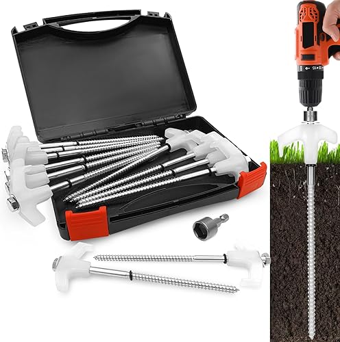 Paquete de 12 estacas para tienda de campaña resistentes anclajes de tierra atornillados estacas de campamento con cabezas de crecimiento en la