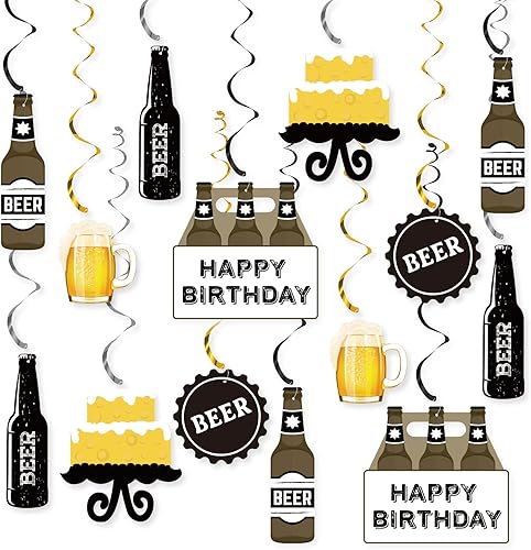 Decoraciones colgantes de fiesta de cumpleaños de cerveza, felicidades y cervezas, fiesta de feliz cumpleaños, remolinos colgantes, decoraciones de
