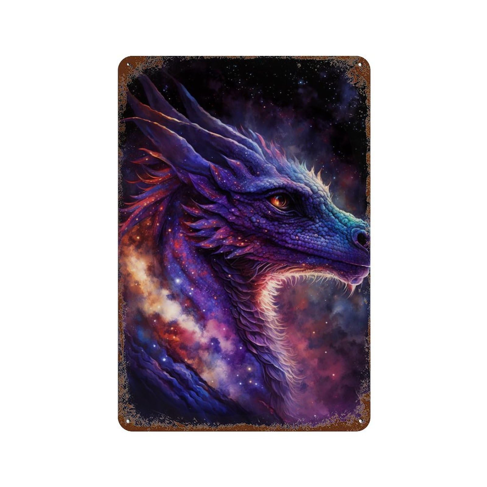Cosmic Dragon Art Print-16 11.8"x7.9" Vintage Rust Metal Sign, Shabby Chic Decor for Cafe, Home Bar And Lounge Decor