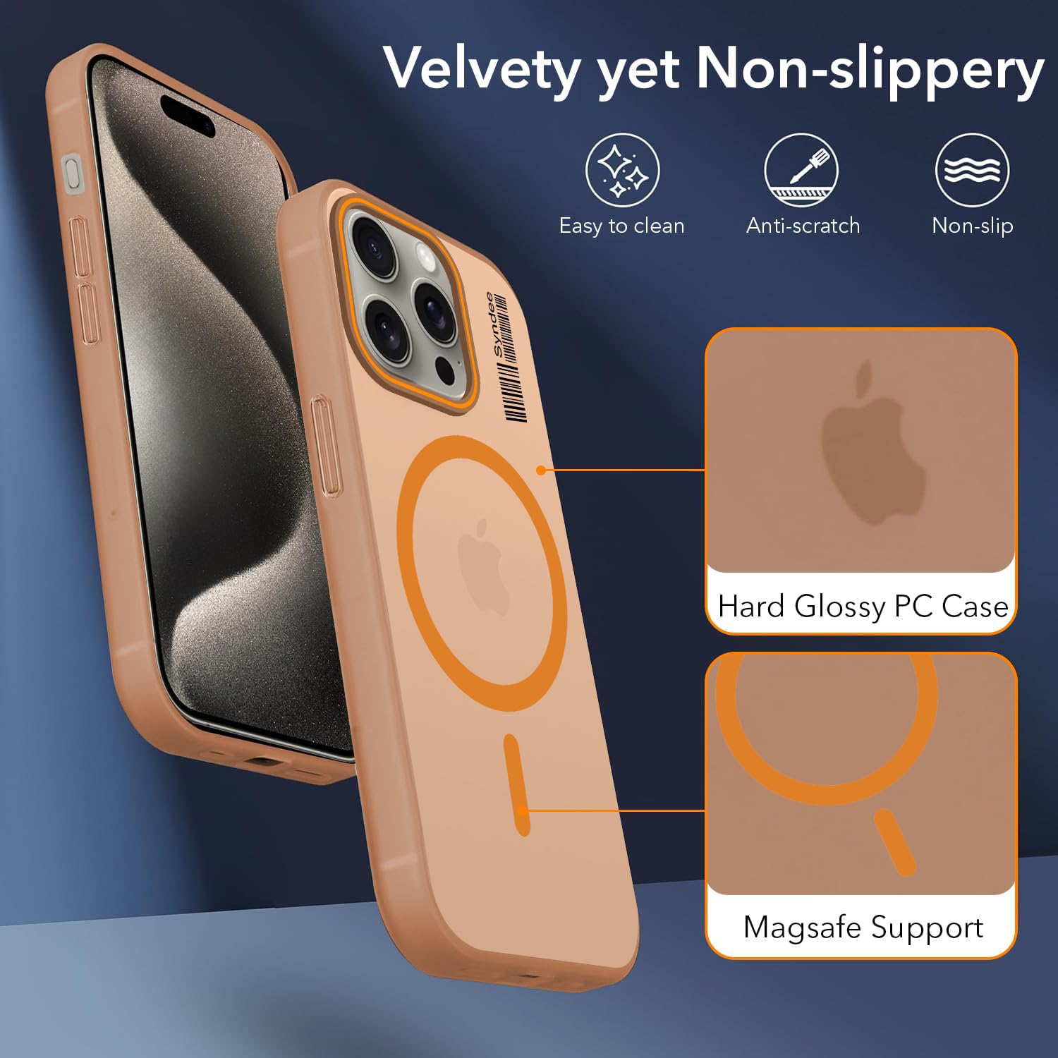 DL3 Mobilak Case Back Cover for iPhone 12/iPhone 12 Pro 6.1-inch, Sleek Frosted Translucent Back Only Compatible with Wireless Magnetic Accessories | Anti-Scratch Shockproof Phone Case (Orange)