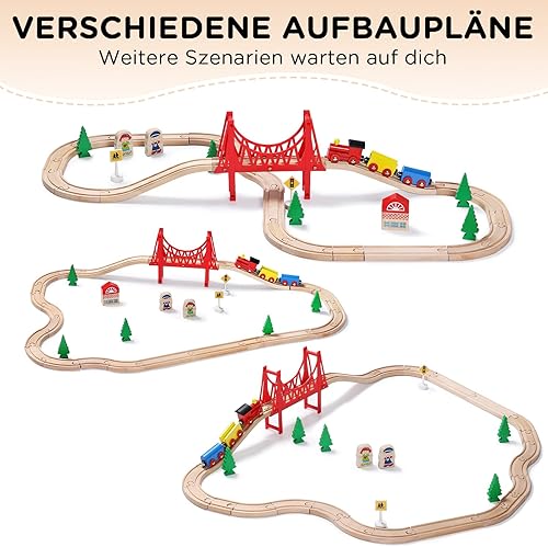 Miniatura 2 de SainSmart Jr. Juego de tren de madera para niños pequeños, pistas de madera de doble cara para Brio, Thomas, Melissa y Doug - Tren de juguete de